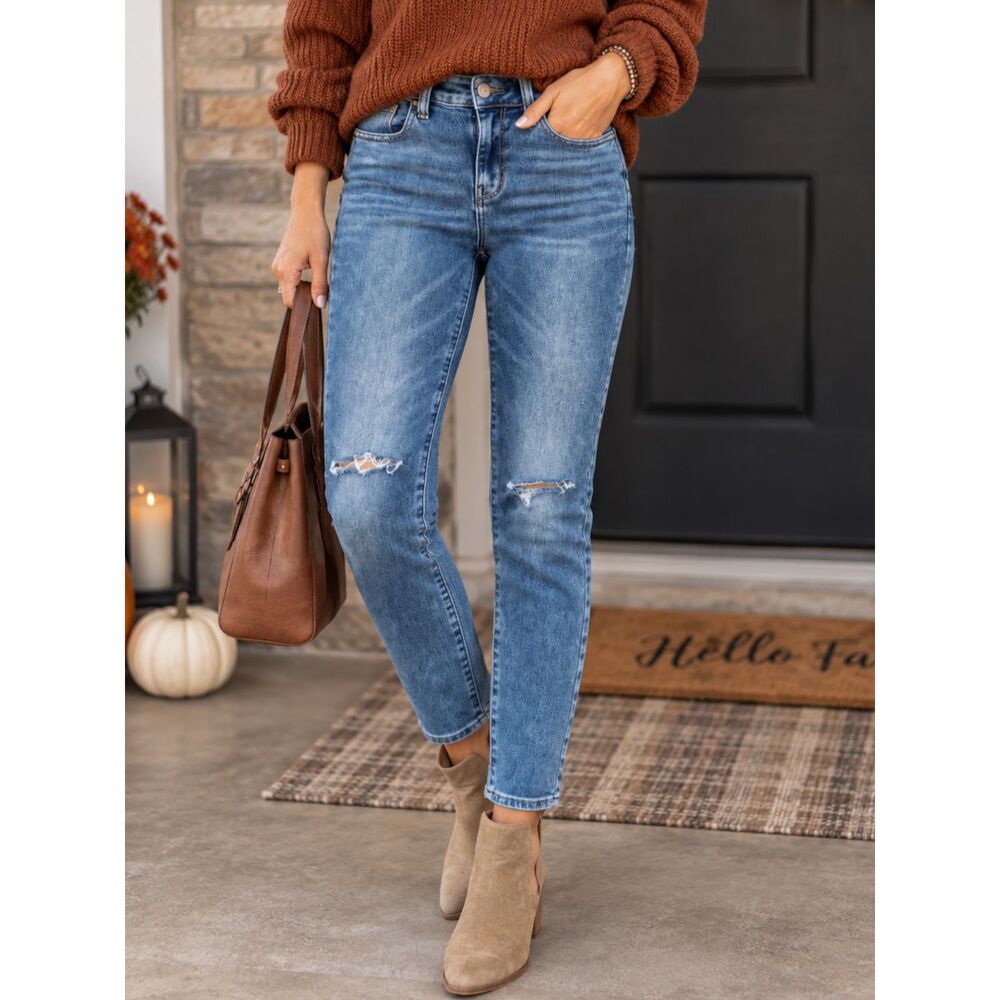 American Eagle Super Stretch Distressed Skinny Jeans Women's Size 4 Blue Denim